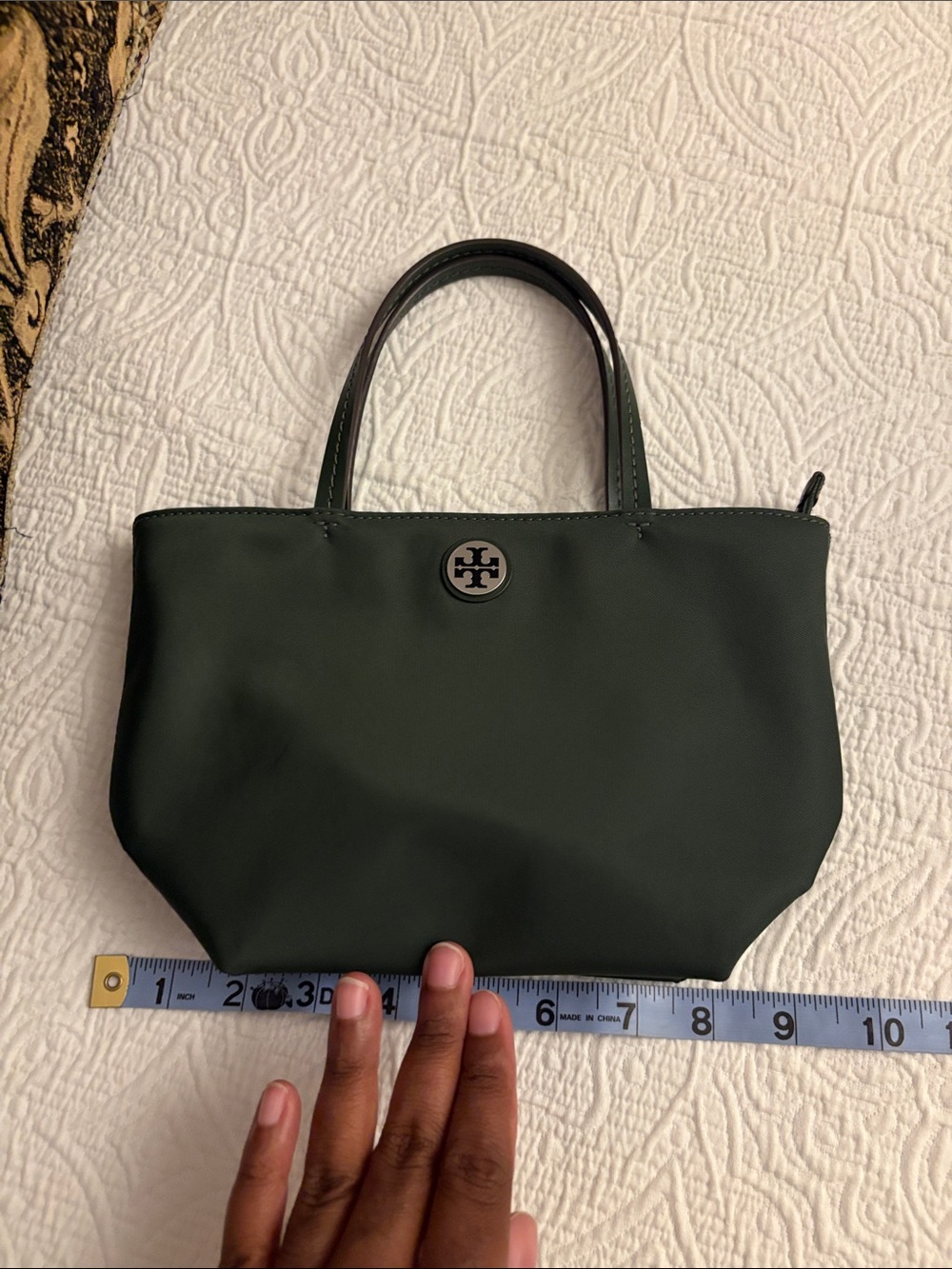 Tory Burch Deep Green Mini Nylon Tote w/detachable strap - Picture 6 of 9